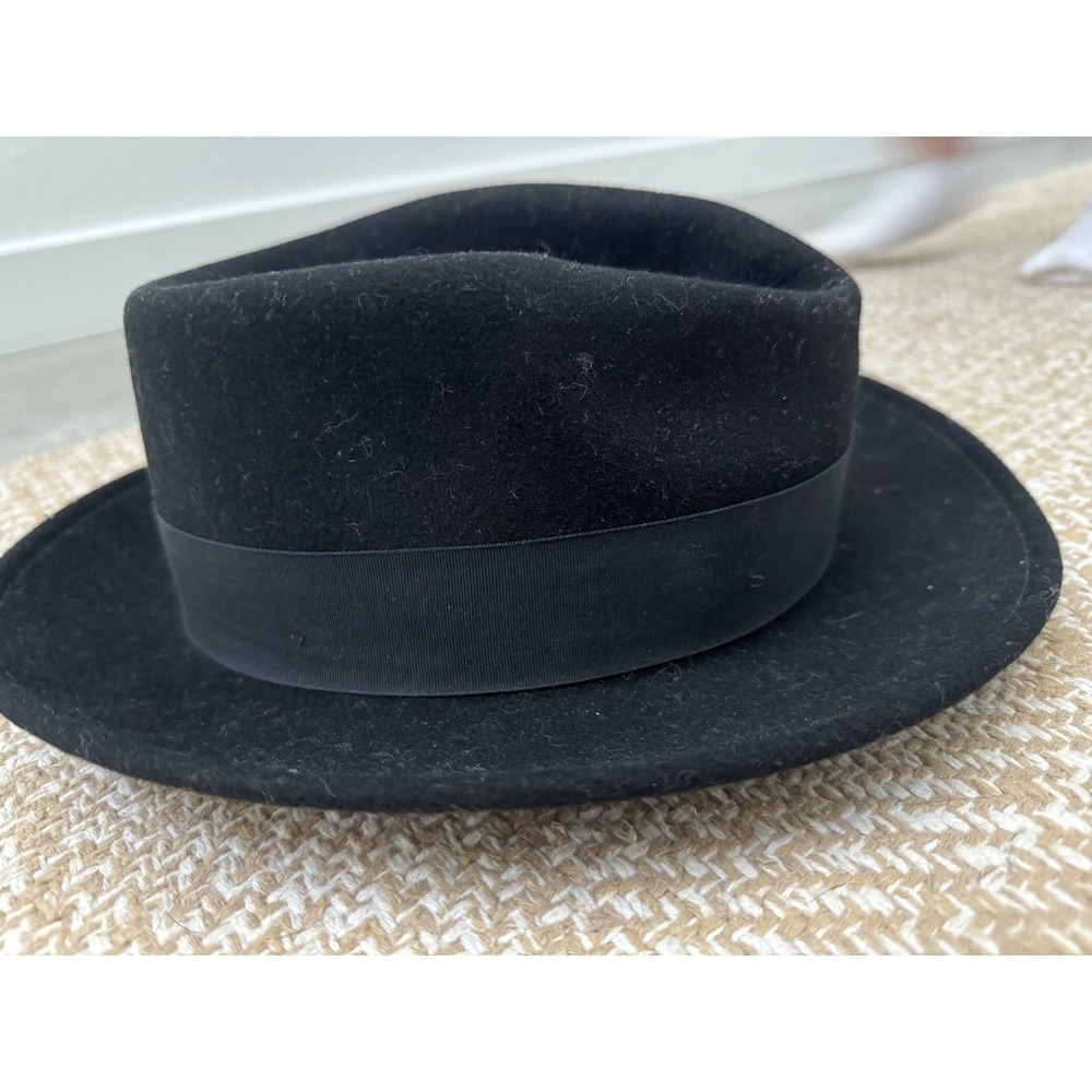 vintage USA made Dorfman Pacific FEDORA black Size Med. wool felted